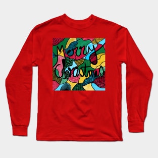 MERRY CHRISTMAS NEUROGRAPHIC _ WATERCOLORS & BLACK LINE Long Sleeve T-Shirt